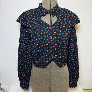 Vintage Rodeo Western Wear Women's Small Cropped Print Blouse 100% Cotton